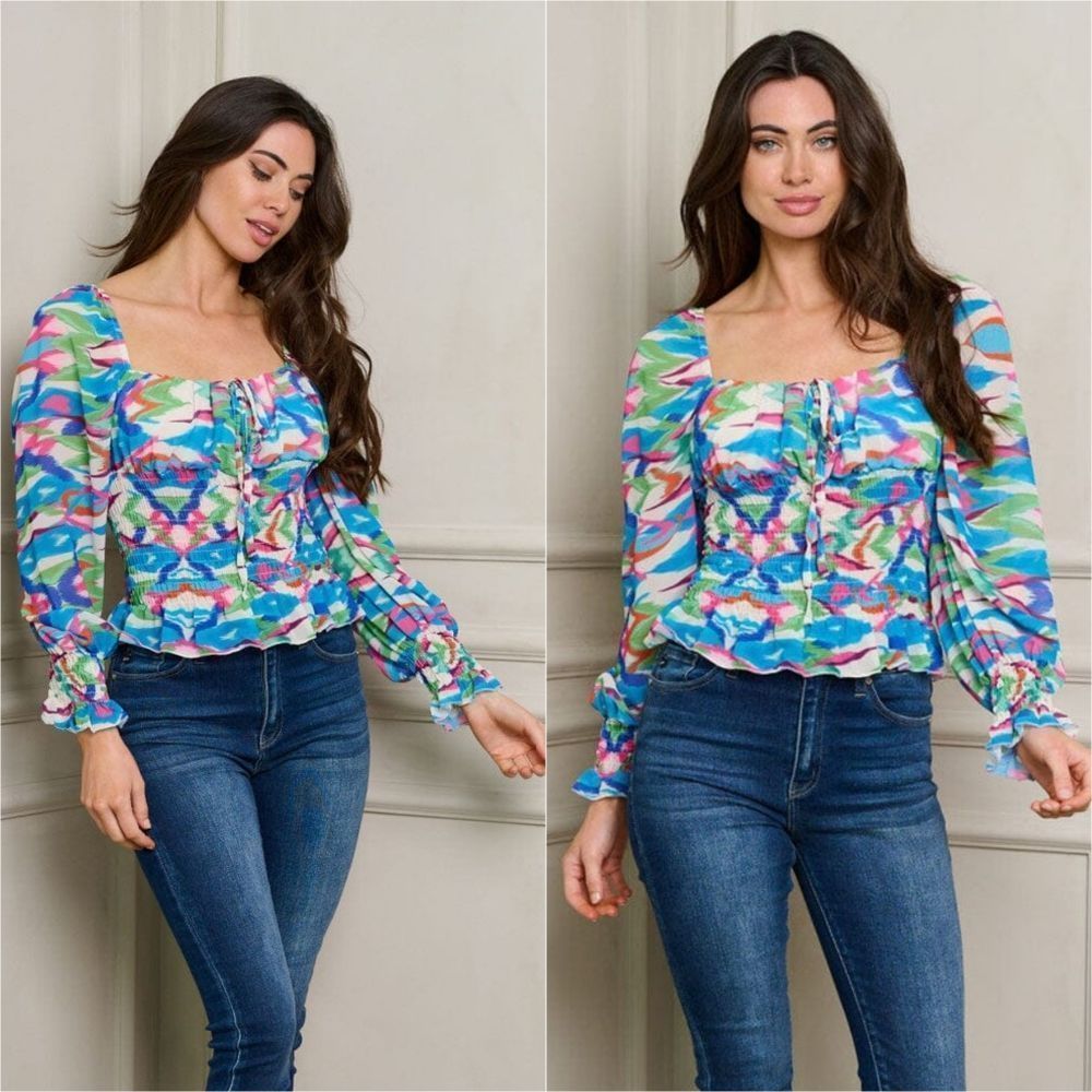 Shirred Colorful Top - Picture 8 of 11